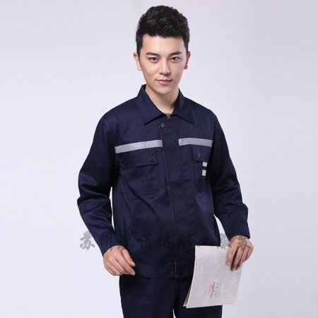 藏青拼米色涤棉线卡电子厂工作服AC090-DZ