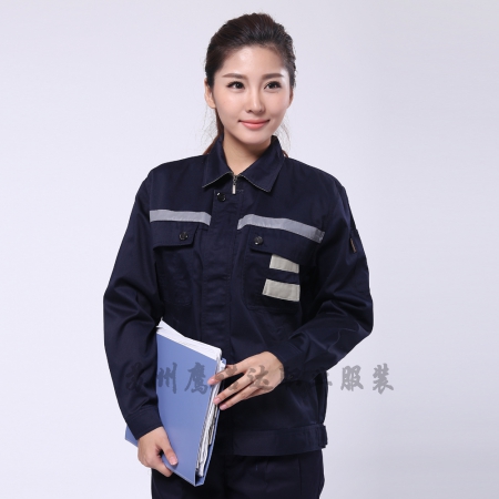 藏青拼米色涤棉线卡电子厂工作服AC090-DZ